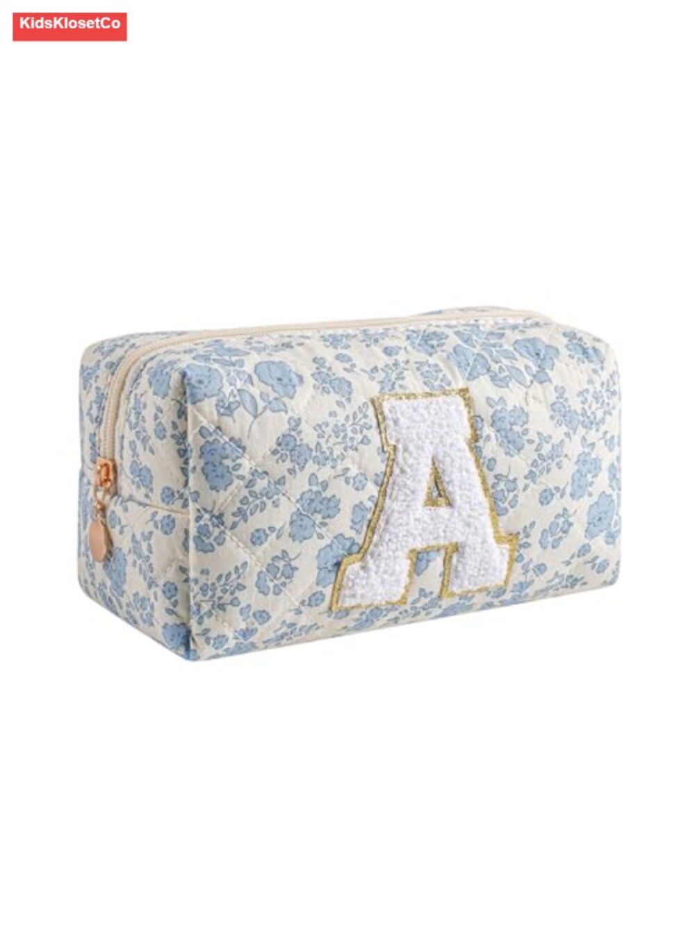 Personalized Initial Makeup Bag for Women Quilted Cotton Cosmetic Pouch